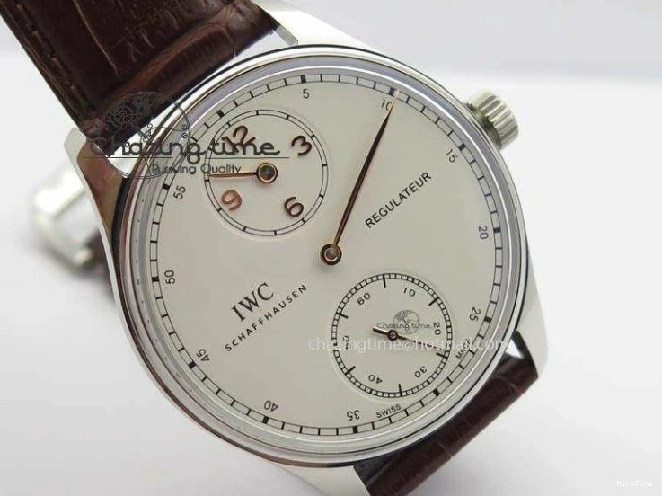 MIROTIME 0511 Sustainable Portuguese IW5444 SS White Dial RG Numbers On Brown Leather Strap A 7256